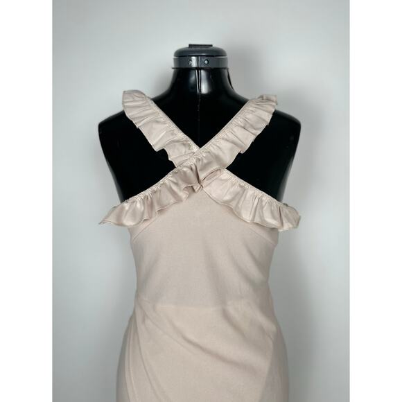 BooHoo Frill Edge Wrap Midi Dress in Stone NWT Sz 6 - Picture 2 of 5